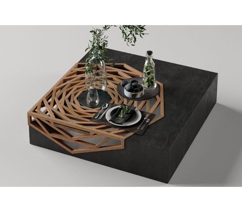 Table basse élégante avec plateau moderne et pieds stylisés